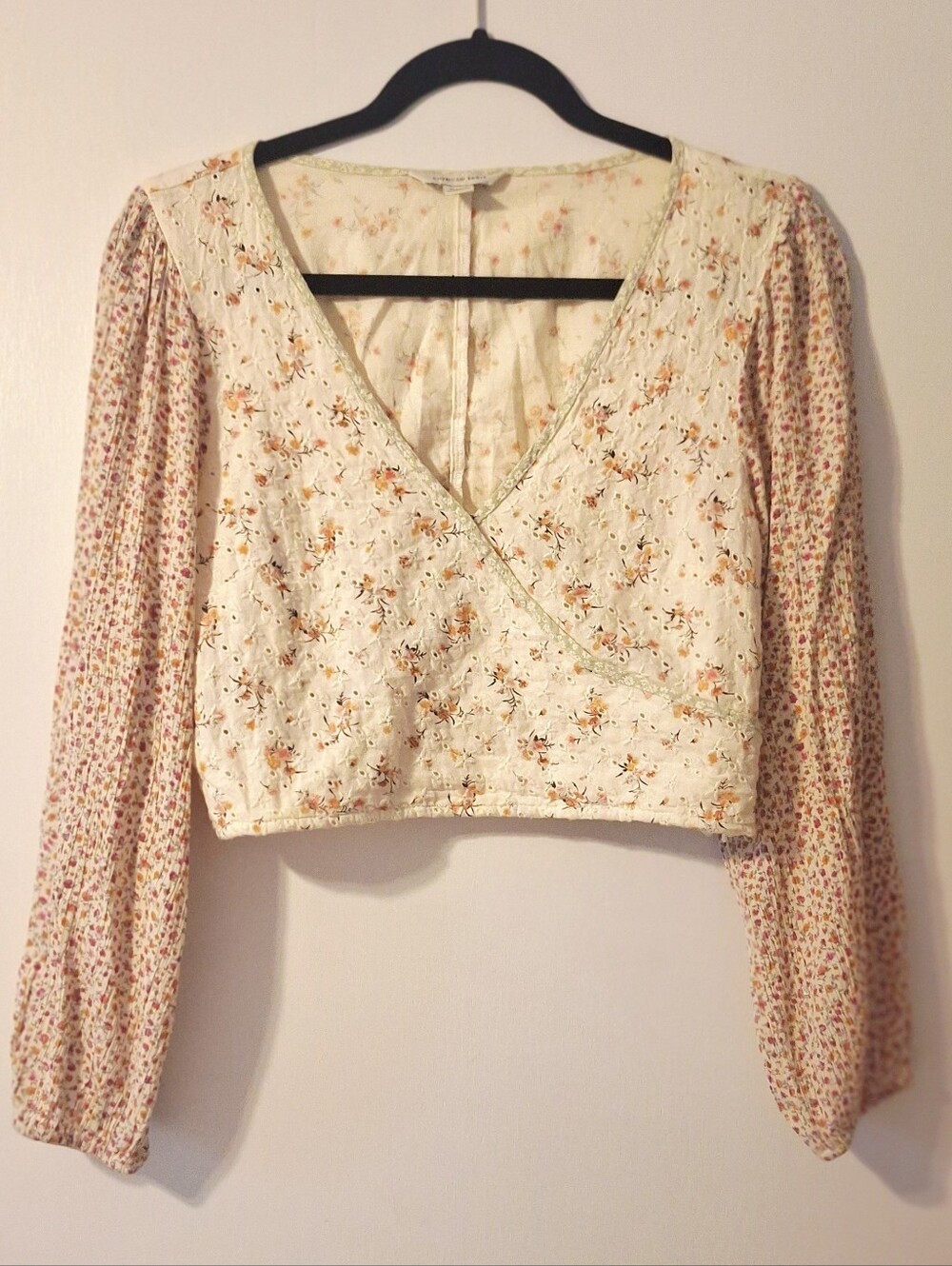 AE Floral Wrap Eyelet Crop Top